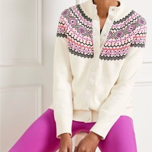 Talbots Cream Cardigan with Pink and Black Pattern